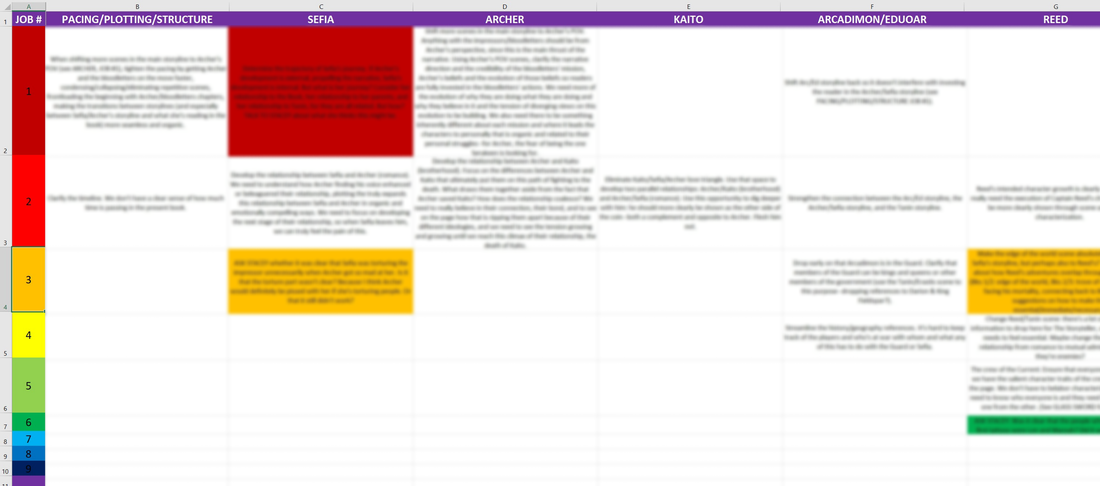 color-coded revision map of The Speaker by Traci Chee