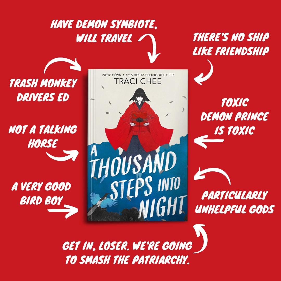 cover of A THOUSAND STEPS INTO NIGHT by Traci Chee on a red background with the text: 