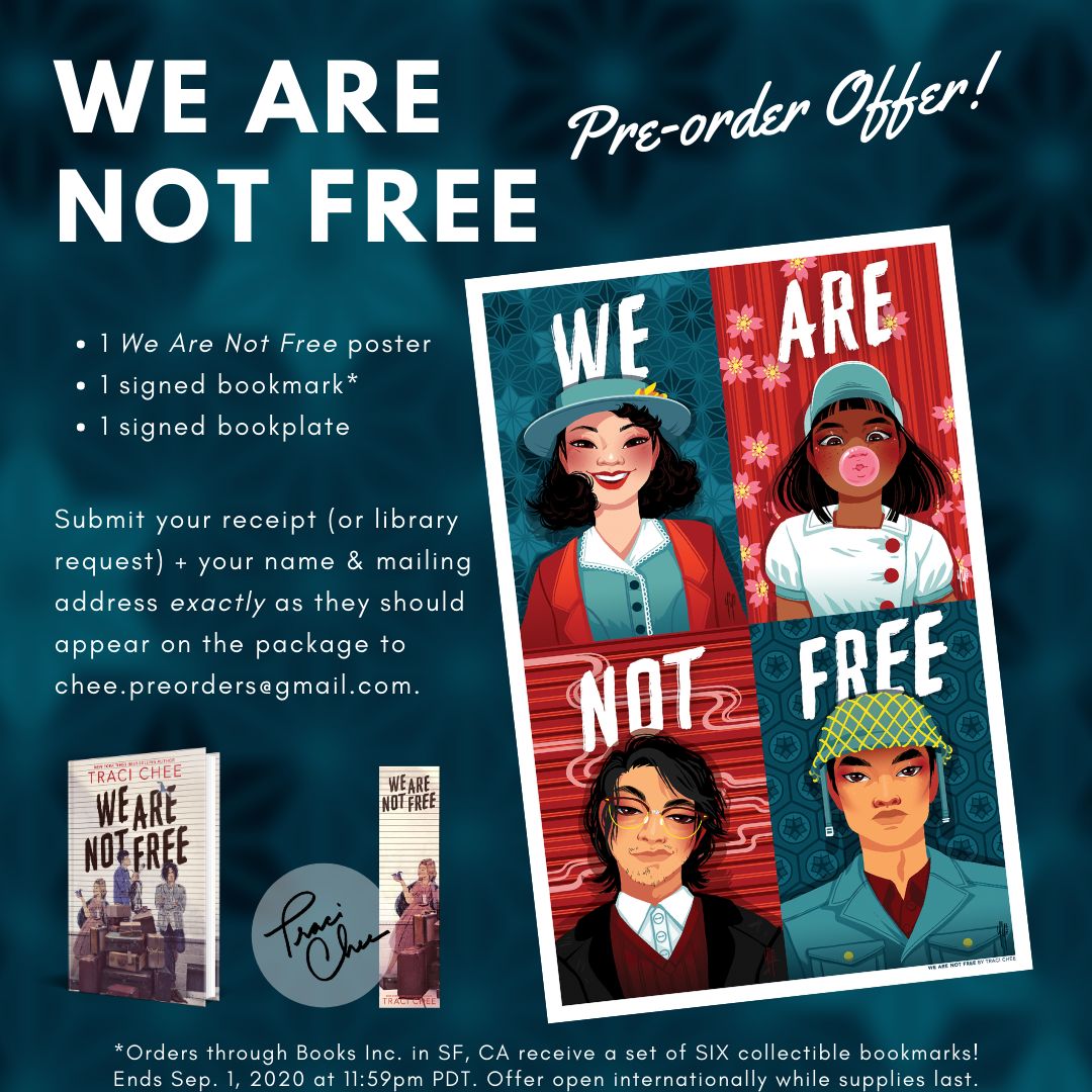 teal graphic with information & image of poster featuring four Japanese American teens from the 1940s