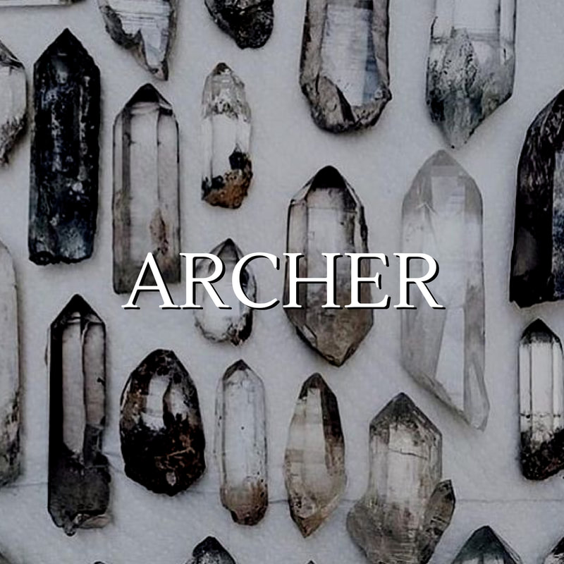 Archer (The Reader Trilogy) playlist album cover with quartz crystals of varying shapes and hues
