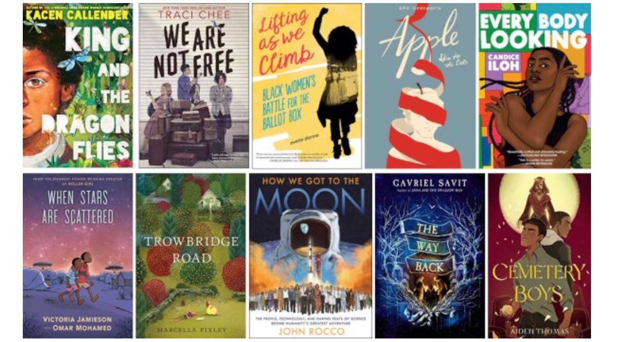 ten book covers from the national book awards longlist for young people's literature 2020