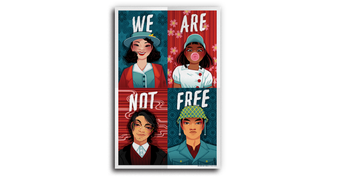 Folded poster illustrated with four young Japanese Americans