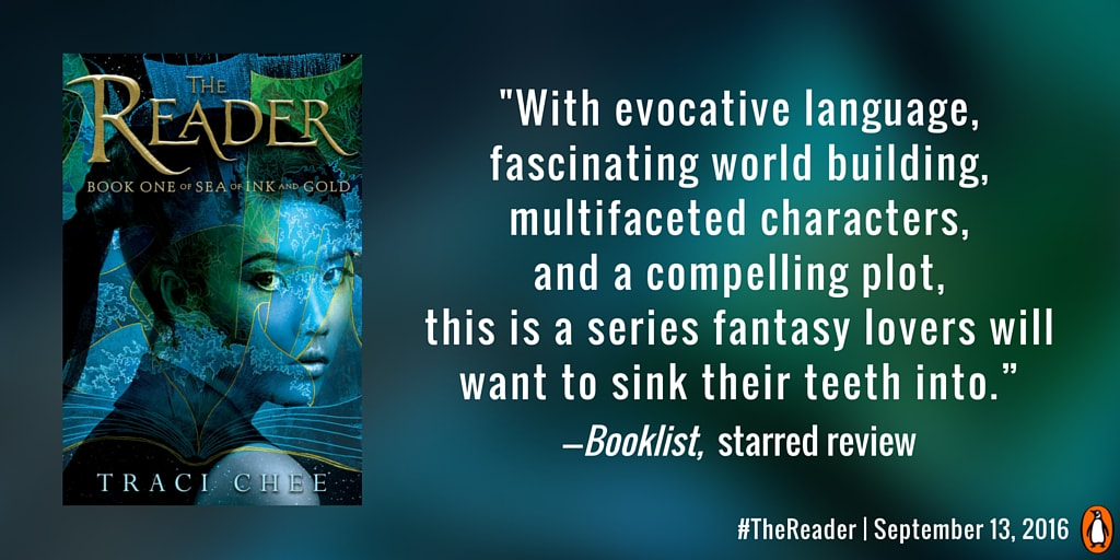 cover of THE READER by Traci Chee alongside a review quote from Booklist: 